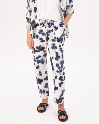 Elastic Drawstring Cotton Small Floral Watercolor Pants - Baci Fashion