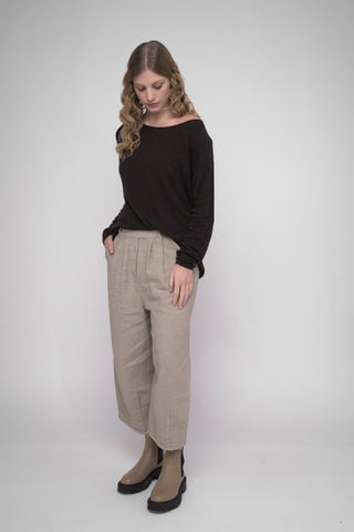 Elastic Waist Cotton Linen Blend Pants - Baci Fashion