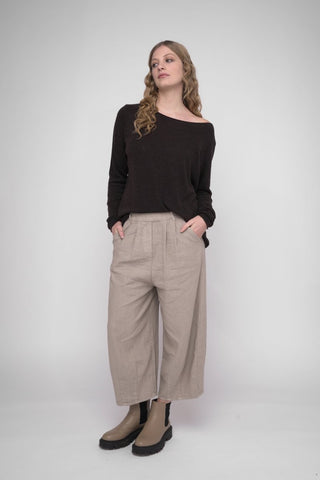 Elastic Waist Cotton Linen Blend Pants - Baci Fashion