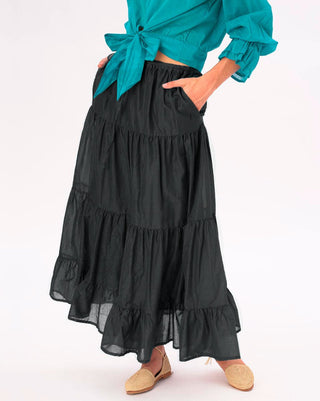 Elastic Waist Pleated Tiered Cotton Skirt - Baci Fashion