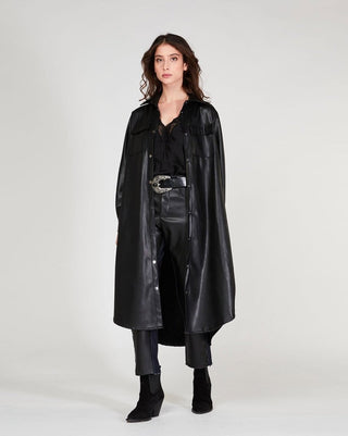 Faux Leather Button-Up Shirtdress - Baci Online Store
