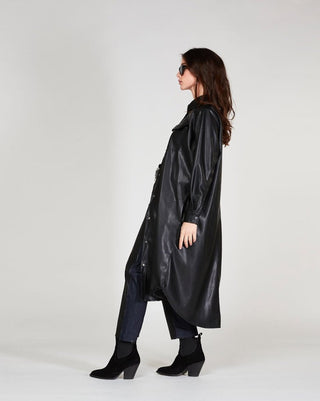 Faux Leather Button-Up Shirtdress - Baci Online Store