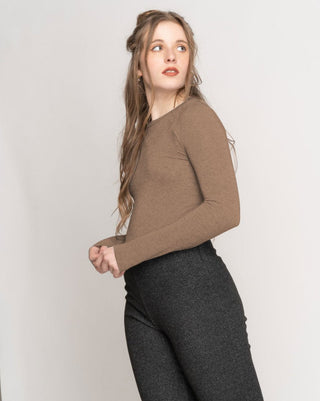 Fitted Cashmere Blend Long Sleeve Tee - Baci Fashion