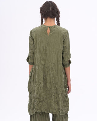 Flap Pocket Pleated Crinkled Dress - Baci Fashion