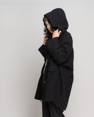 Hooded Buttoned-Up Pure Virgin Wool Coat - Baci Fashion