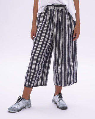 Indigo Striped Cotton Linen Elastic Culottes - Baci Fashion
