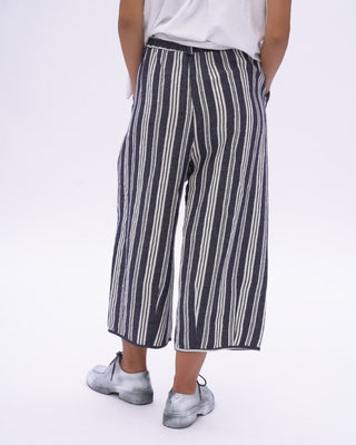 Indigo Striped Cotton Linen Elastic Culottes - Baci Fashion
