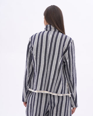 Indigo Striped Raw Edge Layered Jacket - Baci Fashion