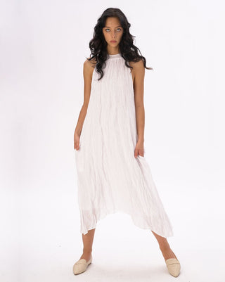 Mock Neck Crinkled Cotton Linen Tank Dress - Baci Fashion