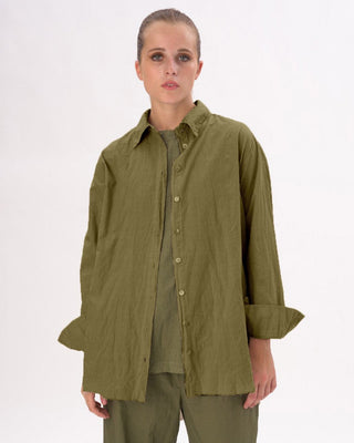 Organic Cotton Crinkled Long Sleeve Shirt - Baci Fashion