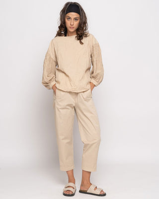 Organic Crinkle Long Sleeve Boatneck Top - Baci Fashion