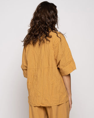 Organic Crinkle Short Sleeve Button-Up Shirt - Baci Fashion