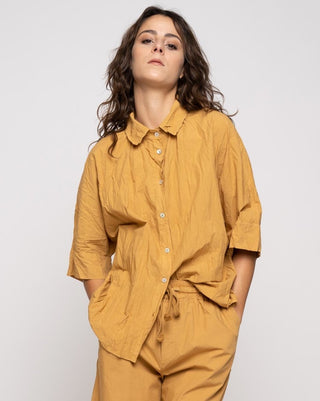 Organic Crinkle Short Sleeve Button-Up Shirt - Baci Fashion
