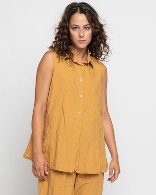 Organic Crinkle Sleeveless Button-Up Shirt - Baci Fashion