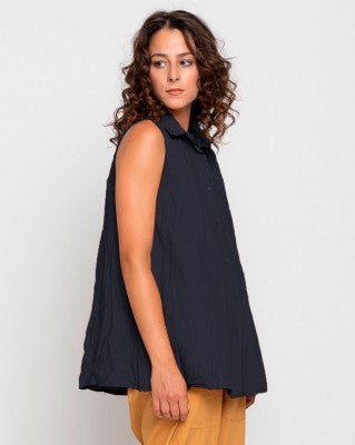 Organic Crinkle Sleeveless Button-Up Shirt - Baci Fashion