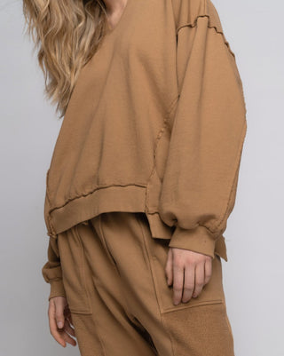 Panelled Seamed V-Neck Sweatshirt - Baci Fashion
