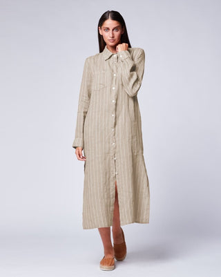 Pinstriped Linen Button-Up Shirtdress - Baci Online Store