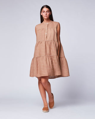 Pinstriped Linen Tiered Tank Henley Dress - Baci Online Store