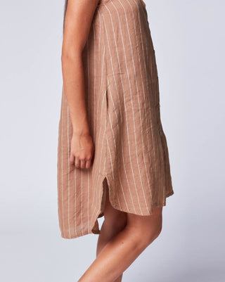 Pinstriped Sleeveless Linen Shirtdress - Baci Online Store
