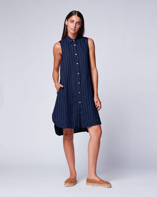 Pinstriped Sleeveless Linen Shirtdress - Baci Online Store