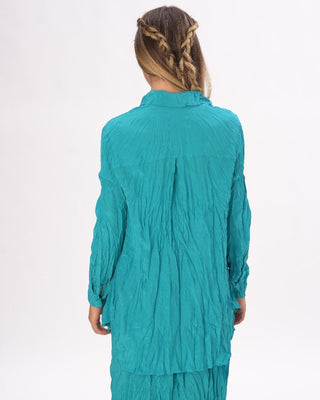 Pleated Crinkled Button Up Long Sleeve - Baci Fashion