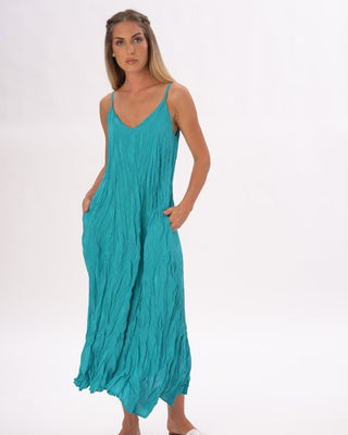 Pleated Crinkled Maxi Slip Dress - Baci Fashion