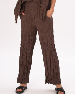 Silky Elastic Waist Crinkled Pleated Pants - Baci Fashion