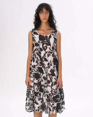 Sleeveless Tiered Floral Crinkled Dress - Baci Fashion