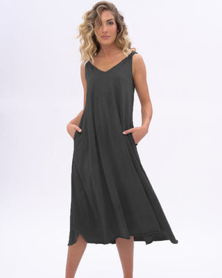Stonewashed Organic Cotton V-neck Tank Dress - Baci Fashion