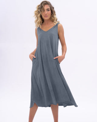 Stonewashed Organic Cotton V-neck Tank Dress - Baci Fashion