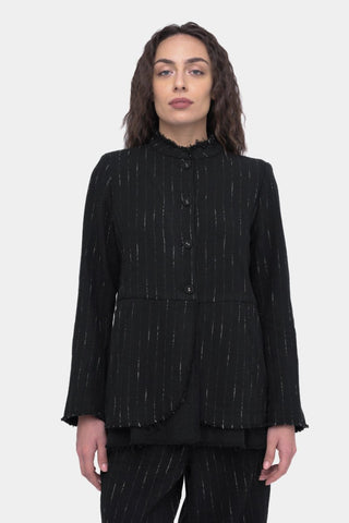 Striped Buttoned Long Sleeve Jacket - Baci Fashion