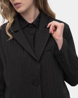 Striped Collared Cotton Blend Jacket - Baci Fashion