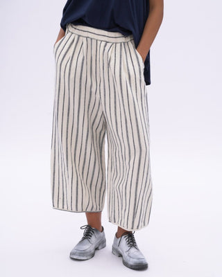 Striped Cotton Linen Elastic Waist Culottes - Baci Fashion