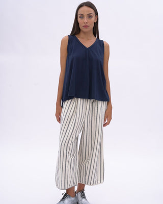 Striped Cotton Linen Elastic Waist Culottes - Baci Fashion