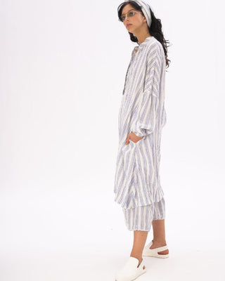 Striped Crinkled Cotton-Linen Duster - Baci Fashion