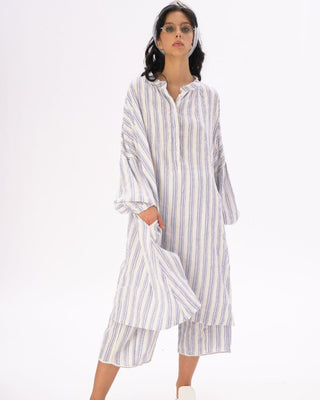 Striped Crinkled Cotton-Linen Duster - Baci Fashion