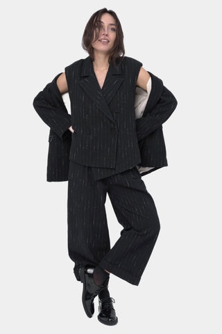 Striped Cuffed Slacks Pant - Baci Fashion