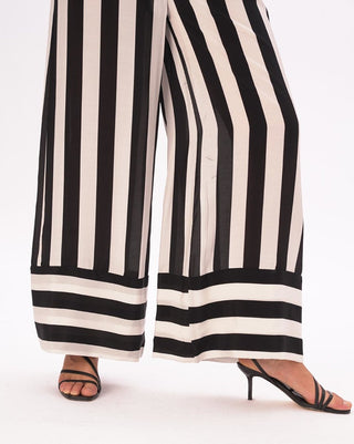 Striped Elastic Waist Silky Pants - Baci Fashion