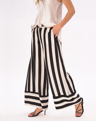 Striped Elastic Waist Silky Pants - Baci Fashion