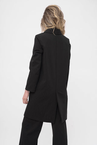 Striped Long Buttoned Dust Coat - Baci Fashion