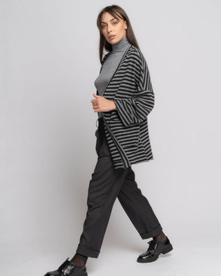 Striped Patch Pocket Cardigan - Baci Fashion