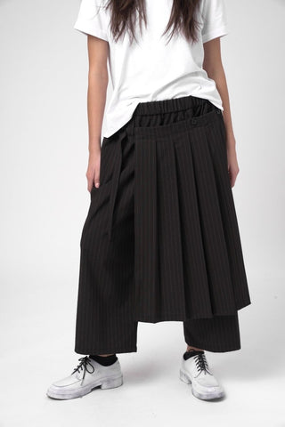 Striped Pleated Skirt Pant - Baci Fashion