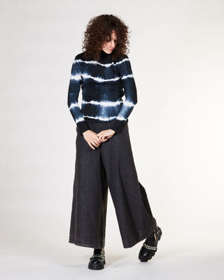 Striped Tie-Dye Rolled Turtleneck Sweater - Baci Fashion
