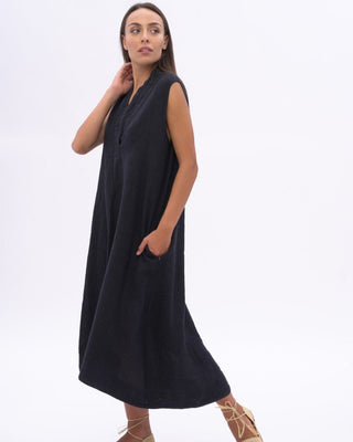 Swan Neck Linen Dress - Baci Fashion