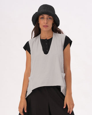 V-Neck Asysemtrical Cotton Pocket Shirt - Baci Fashion