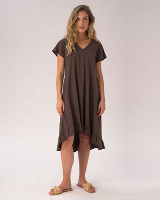 V-neck Ruffled Hem Organic Cotton Dress - Baci Fashion