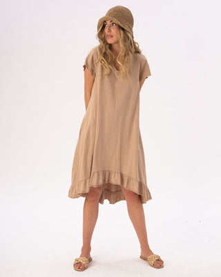 V-neck Ruffled Hem Organic Cotton Dress - Baci Fashion