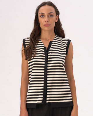 V-Neck Striped Cotton Knit Vest - Baci Fashion