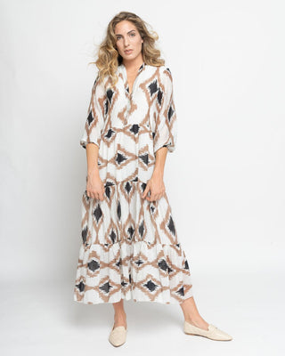 Watercolor Geo-Diamond Henley Ruffled Dress - Baci Fashion