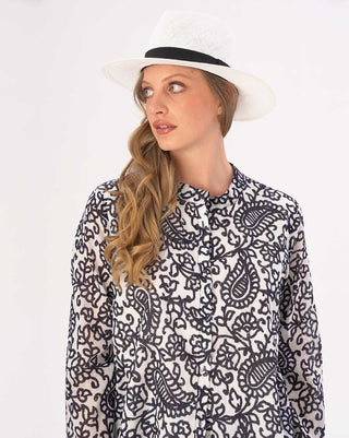 Watercolor Paisley Floral Band Collar Buttoned Blouse - Baci Fashion